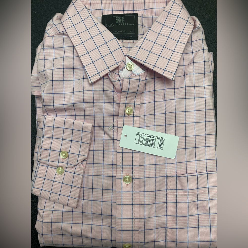 Men's Pink Checkered Shirt Size L | Pure Cotton | Non Iron Shirt | NWT